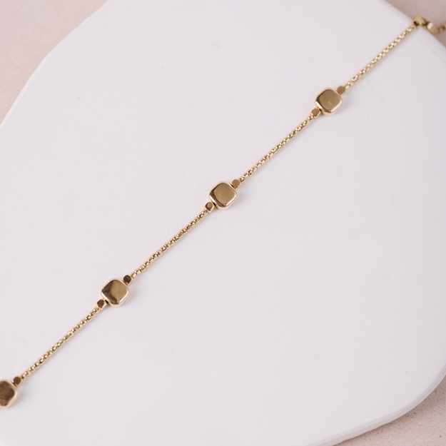 Bransoletka złota z kwadracikami i diamentowanymi elementami - 585