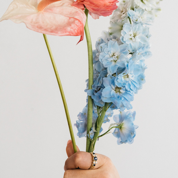 Pierścionek z Brylantami 0.18 ct i Szafirami - retro