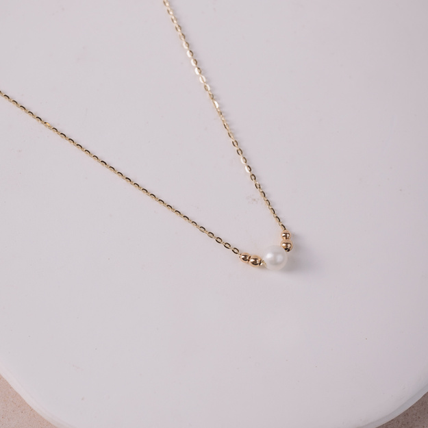 Naszyjnik Złoty z perłą i kuleczkami - 585