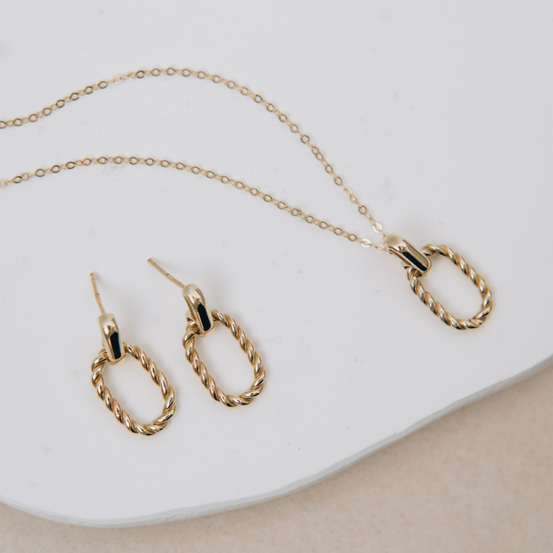 Złote Kolczyki Owalne Skręcane - 585 - sztyfty