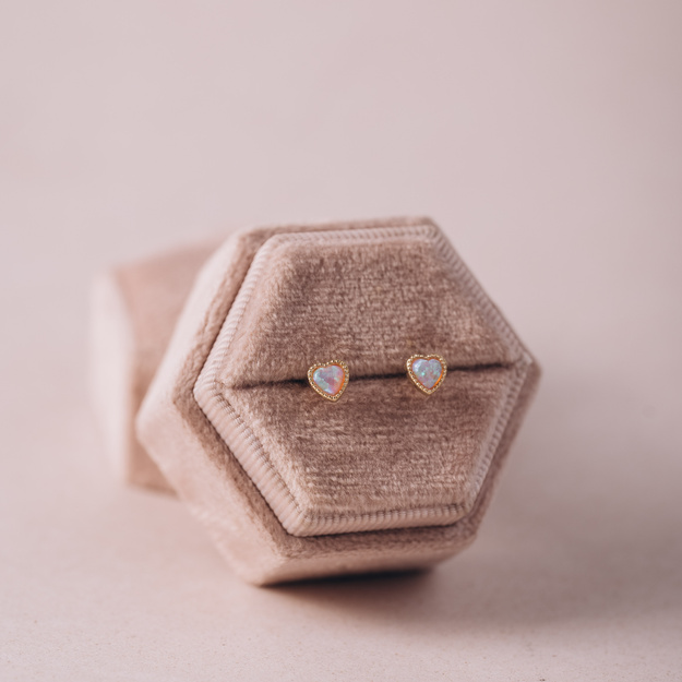 Kolczyki złote niebieskie serduszka - 585 - sztyfty