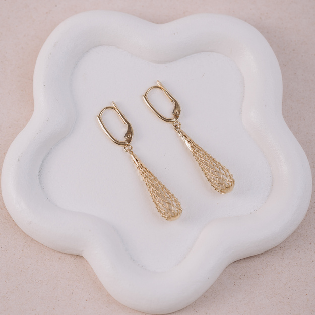 Kolczyki Złote  Ażurowe Krople - 585 - zapięcia angielskie 