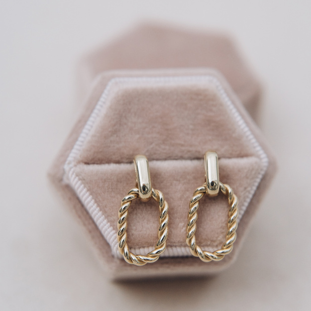 Złote Kolczyki Owalne Skręcane - 585 - sztyfty