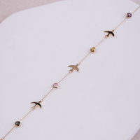 Bransoletka złota z kolorowymi cyrkoniami i jaskółkami - 585