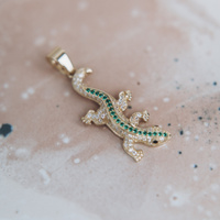 Zawieszka złota jaszczurka z cyrkoniami białymi/ zielonymi / czarnymi -  585