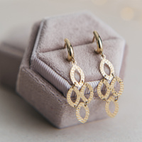 Kolczyki  złote wiszące ozdobne owale, nacinane  - 585