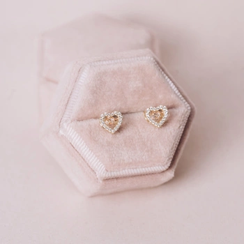 Kolczyki  złote serduszka z cyrkoniami  - 585 - sztyfty