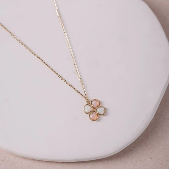 Naszyjnik Złoty z opalami w kształcie serca -585