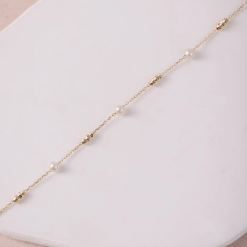 Bransoletka złota z kuleczkami i perłami - 585