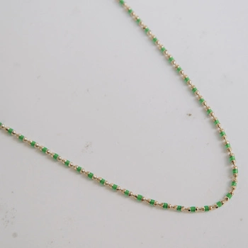 Naszyjnik złoty - zielone i złote kuleczki - 585