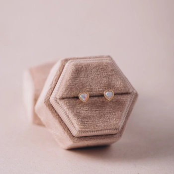 Kolczyki złote niebieskie serduszka - 585 - sztyfty